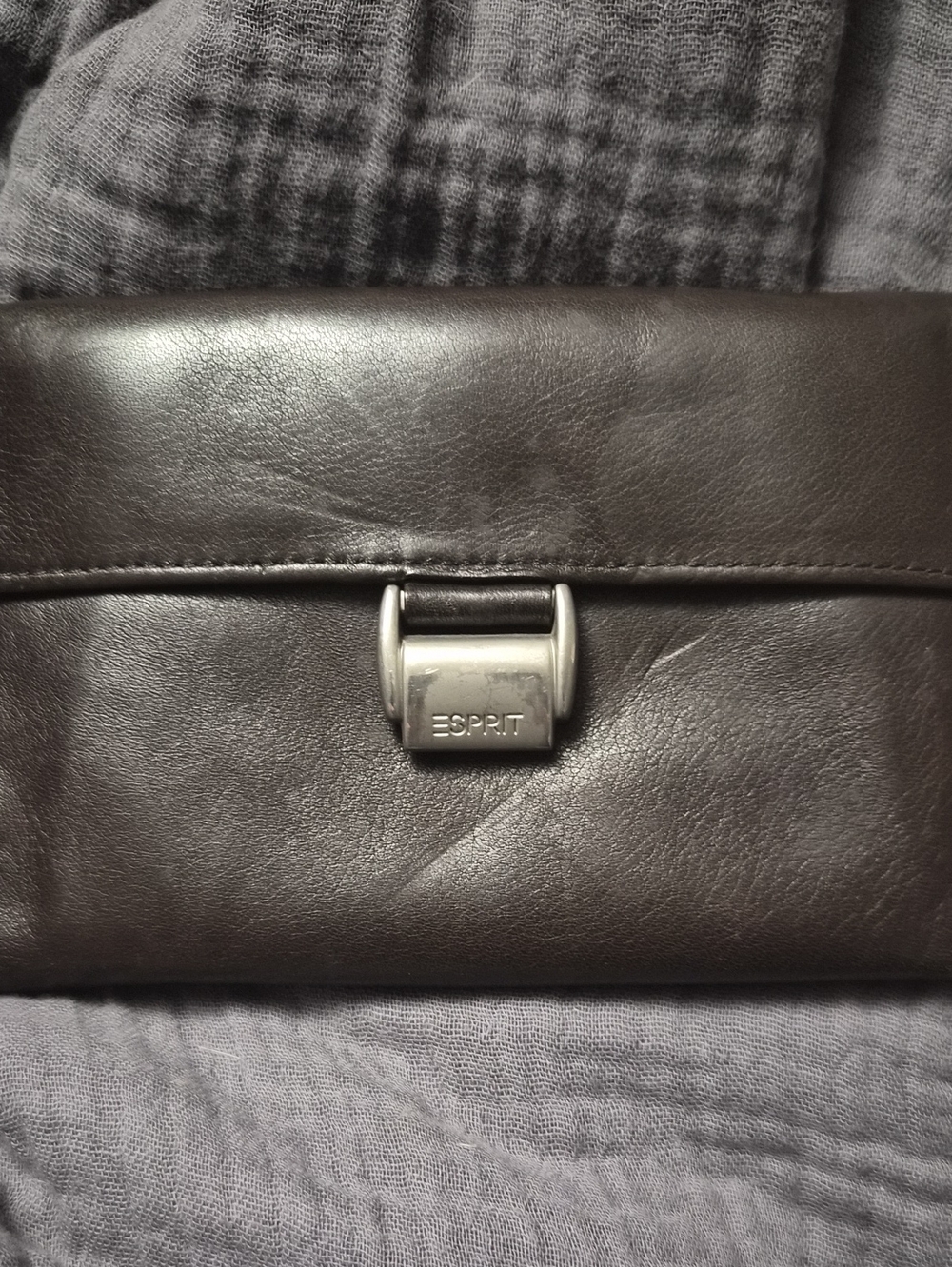 Esprit Dark Brown Leather Shoulder Bag with Silver Clasp